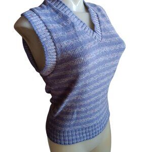 Vintage Medium 70's Teasers Blue Knitted Sleeveless Sweater Vest V-Neck Womens